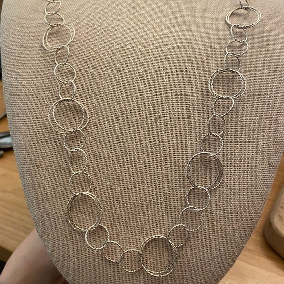 Gorgeous and long vintage 925 sterling silver interlocking circles necklace - Picture 1 of 13